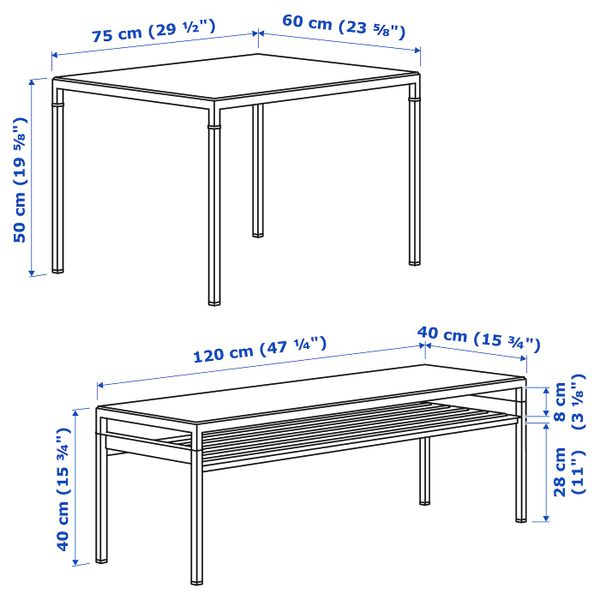 Столы с двусторонними столешницами, 2 предм., черный/бежевый IKEA НИБОДА 192.083.21 - схема-чертеж с размерами
