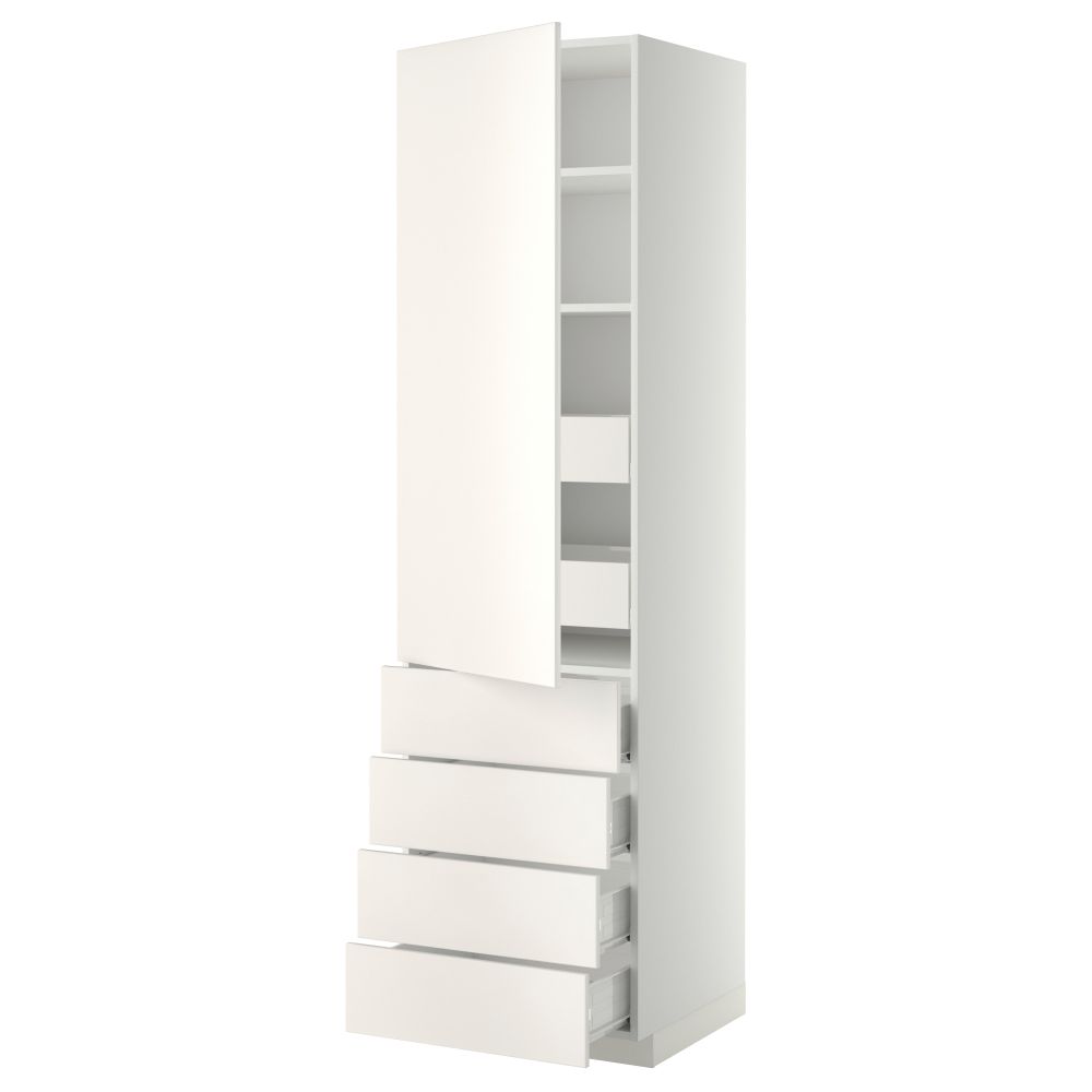 Высокий шкаф с полками/6 ящик, дверцами, 4 фронтальные панели МЕТОД / ФОРВАРА, белый, Тингсрид береза - схема-чертеж с размерами