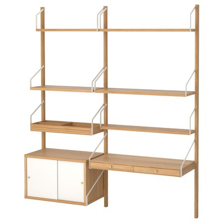 Рабочее место – комбинация, бамбук, белый 150x35x176 см IKEA СВАЛЬНЭС 092.051.20