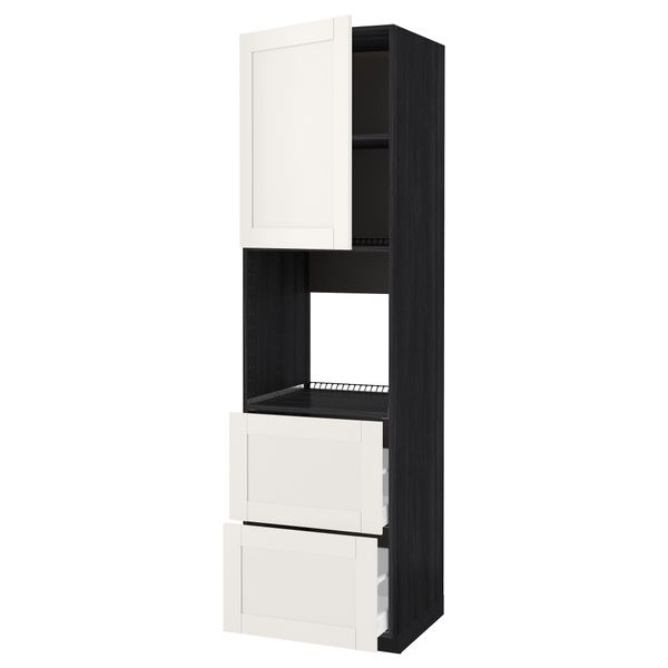 Высокий шкаф для духовки + дверца, 2 форнтальных, 2 высоких ящик МЕТОД / МАКСИМЕРА, черный, Сэведаль белый - схема-чертеж с размерами