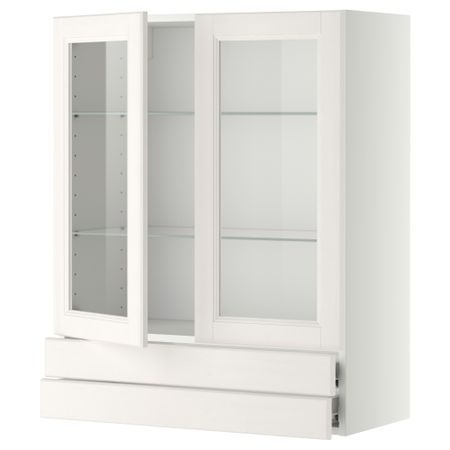 Навесной шкаф, 2 стеклянные дверцы, 2 ящика МЕТОД / ФОРВАРА, белый, Лаксарби белый