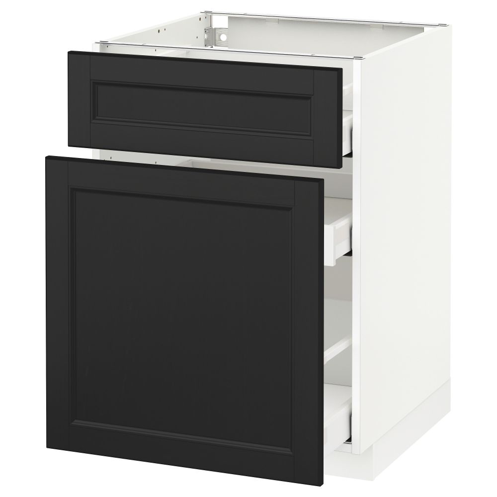 Напольный шкаф, выдвижной секцией, ящик МЕТОД / МАКСИМЕРА, белый, Лаксарби черно-коричневый - схема-чертеж с размерами