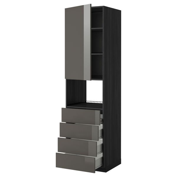 Высокий шкаф для духовки, дверца, 4 ящика МЕТОД / ФОРВАРА, черный, Рингульт серый - фото 1
