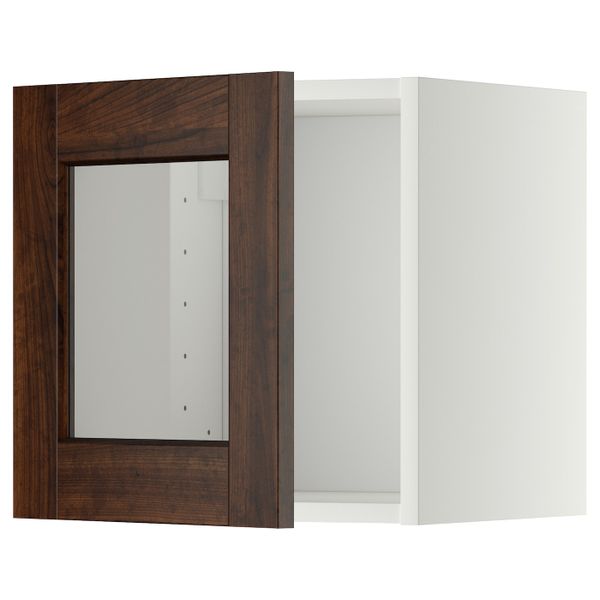 Навесной шкаф со стеклянной дверцей, белый/Эдсерум коричневый 40x40 см IKEA METOD МЕТОД 094.449.98 - фото 1