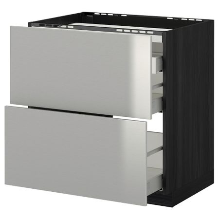 Напольный шкаф, 2 фронтальных панели, 3 ящика МЕТОД / МАКСИМЕРА, черный, Гревста нержавеющ сталь