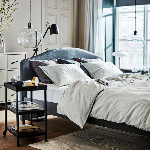 Каркас кровати с обивкой, 140x200 см, Vissle серый IKEA HAUGA ХАУГА 904.463.51 - фото 5