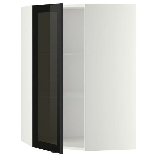 Угловой навесной шкаф с полками, стекляными дв, белый/Ютис дымчатое стекло 68x100 см IKEA METOD МЕТОД 093.305.91 - фото 1