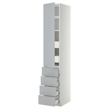 Высокий шкаф с полками/6 ящик, дверцами, 4 фронтальные панели МЕТОД / МАКСИМЕРА, белый, Веддинге серый