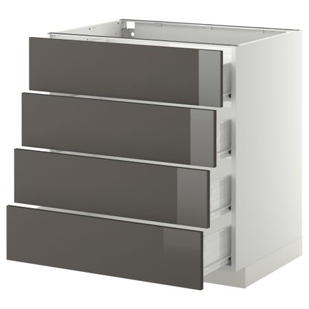 Напольный шкаф 4 фронтальных панели, 4 ящика МЕТОД / ФОРВАРА, белый, Рингульт серый