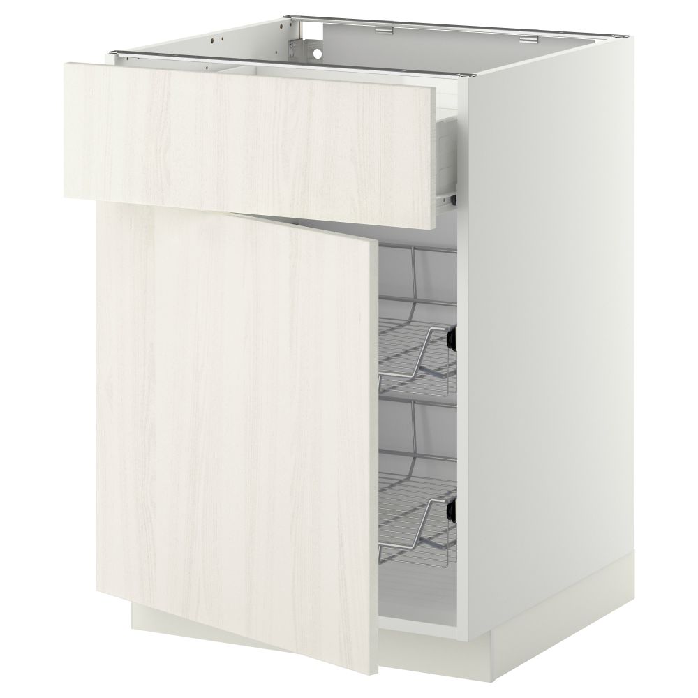 Напольный шкаф с проволочной корзиной, ящиком, дверью МЕТОД / ФОРВАРА, белый, Росдаль белый - схема-чертеж с размерами