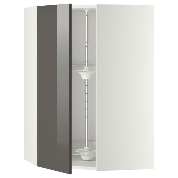 Угловой навесной шкаф с вращающейся секцией МЕТОД, белый, Рингульт серый - схема-чертеж с размерами