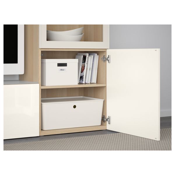 Шкаф для ТВ, комбинированный, стекляные дверцы БЕСТО, под беленый дуб, Сельсвикен глянцевый/белый прозрачное стекло (240x40x128 - фото 3