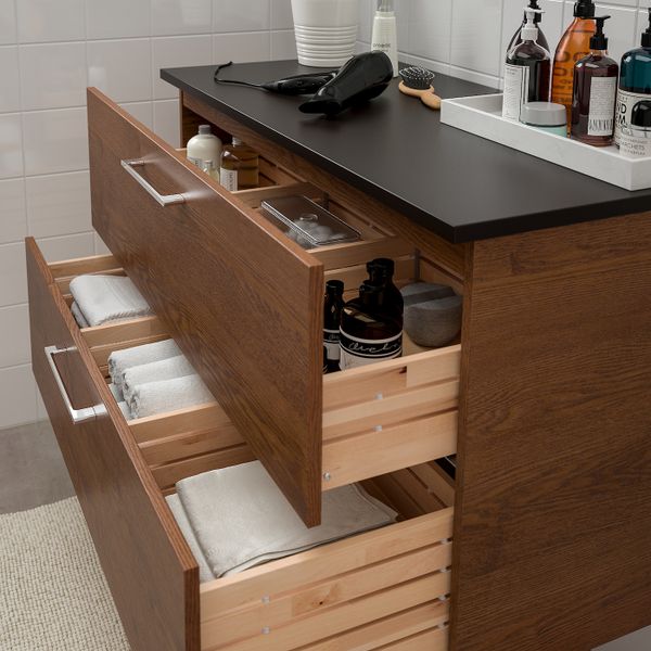 Шкаф для раковины с 2 ящ, под коричневый мореный ясень/антрацит 102x49x60 см IKEA GODMORGON ГОДМОРГОН / TOLKEN ТОЛКЕН 693.223.38 - фото 3