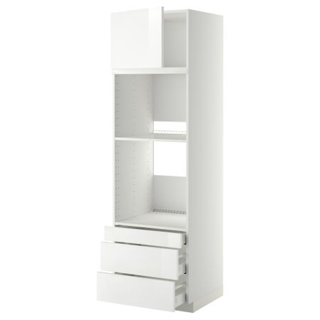 Высокий шкаф для духовки комбинированный, духовка + дверца, 3 ящика МЕТОД / МАКСИМЕРА, белый, Рингульт белый