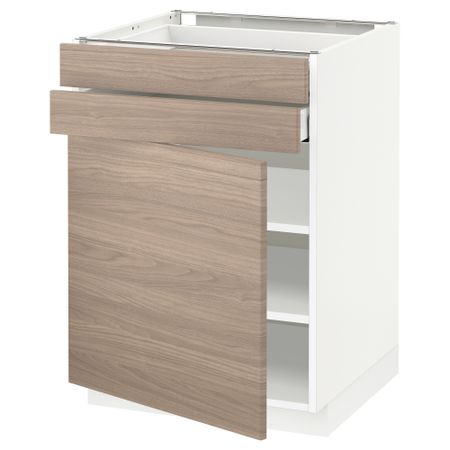 Напольный шкаф с дверцей, 2 ящиками МЕТОД / МАКСИМЕРА, белый, Брокхульт светло-серый