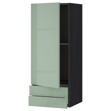 Навесной шкаф с дверцей, 2 ящика МЕТОД / МАКСИМЕРА, черный, Калларп светло-зеленый