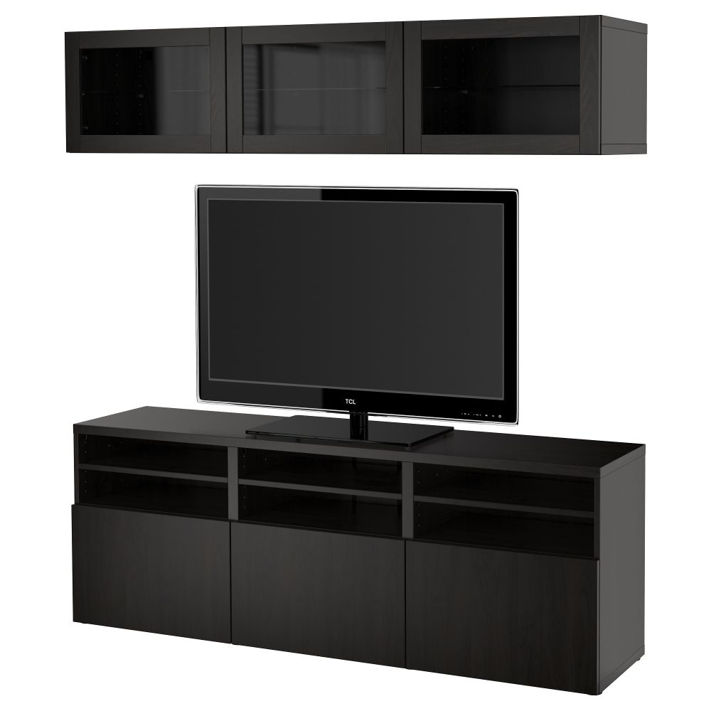 Шкаф для ТВ, комбинированный, стекляные дверцы БЕСТО, Лаппвикен, Синдвик черно-коричневый прозрачное стекло (180x40x192 см) - фото 1