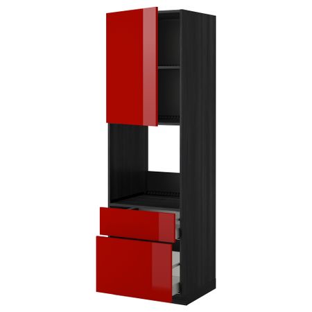 Высокий шкаф для духовки + дверь, 2 ящика МЕТОД / МАКСИМЕРА, черный, Рингульт красный