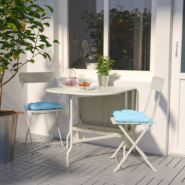 Стол + 2 складных стула,д/сада, бежевый/Куддарна голубой IKEA САЛЬТХОЛЬМЕН 792.863.68 - фото 2