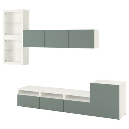 Шкаф для ТВ, комбинированный, стекляные дверцы, белый, Нотвикен серо-зеленый прозрачное стекло, 300x42x211 см IKEA БЕСТО