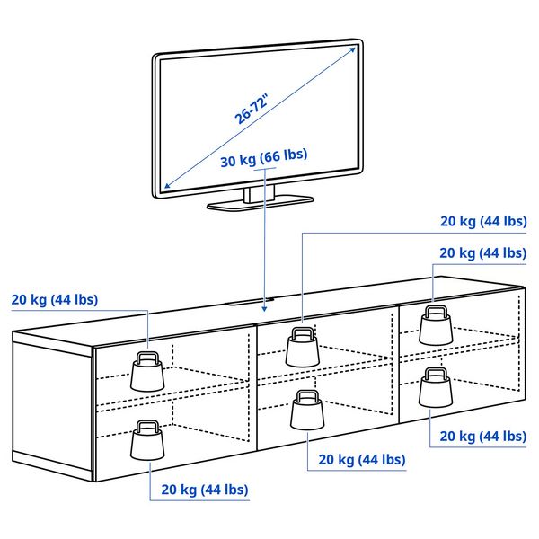 BESTÅ Тумба под ТВ, с дверцами - белый/Lappviken белый 180x42x38 см - схема-чертеж с размерами