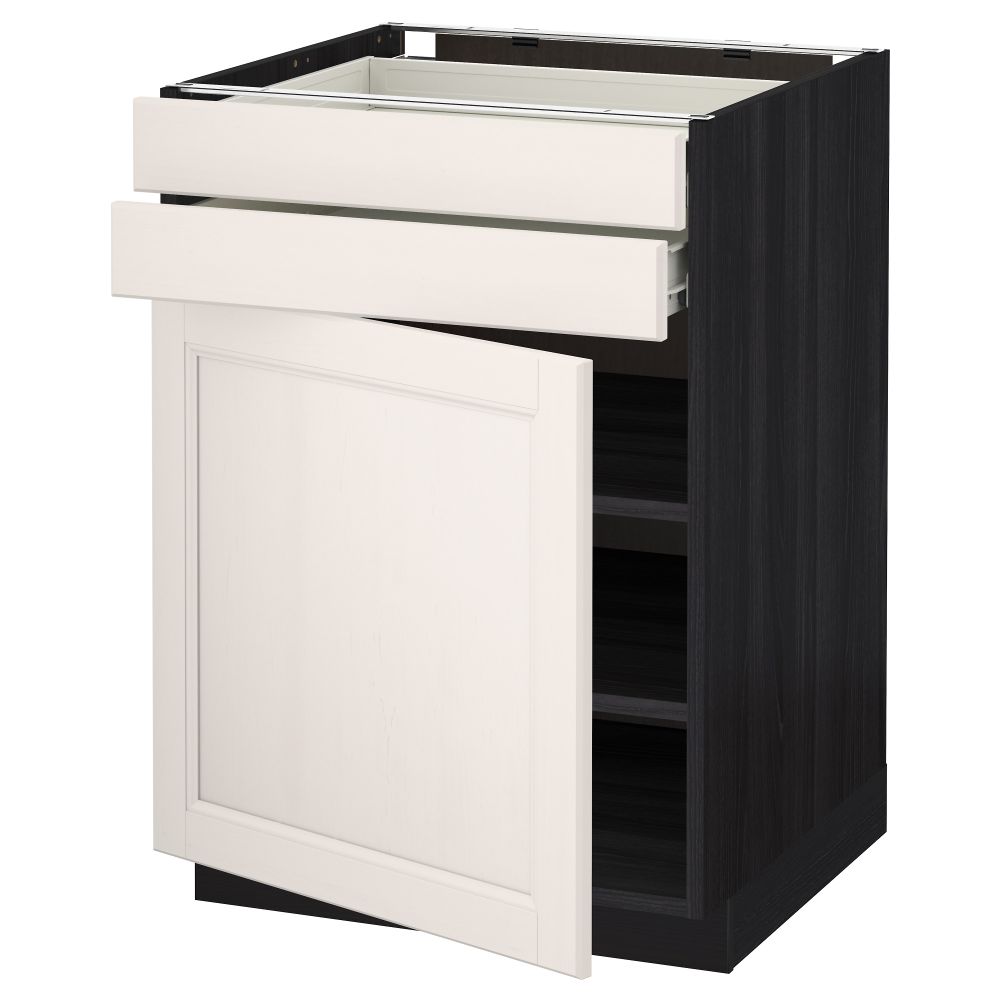 Напольный шкаф с дверцей, 2 ящиками МЕТОД / ФОРВАРА, черный, Лаксарби белый - схема-чертеж с размерами