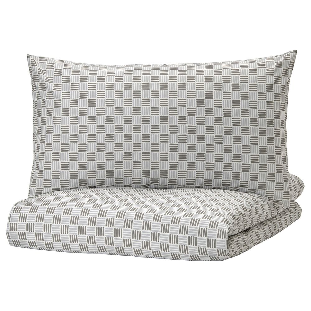 Пододеяльник и 2 наволочки, белый, серый 200x200/50x70 см IKEA SILVERFRYLE СИЛВЕРФРЮЛЕ 104.695.96 - фото 1