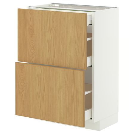 METOD / MAXIMERA Напольный шкаф/2 фасада/3 ящика - белый/Sinarp дубовый шпон 60x37 см