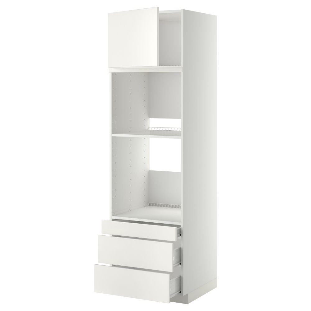 Высокий шкаф для духовки комбинированный, духовка + дверца, 3 ящика МЕТОД / ФОРВАРА, белый, Веддинге белый - фото 1