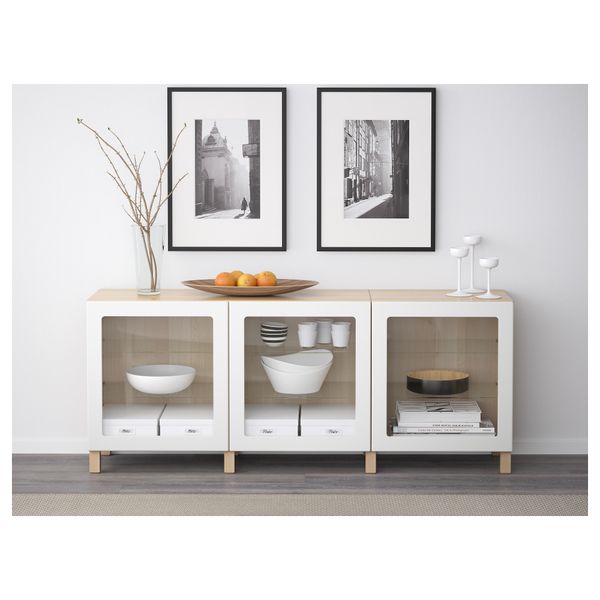 Комбинация для хранения с дверцами БЕСТО, под беленый дуб, Льюсвик белый (180x40x74 см) - схема-чертеж с размерами