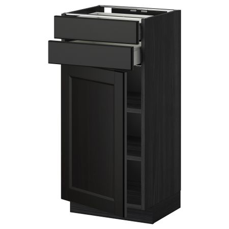 Напольный шкаф с дверцей, 2 ящиками МЕТОД / МАКСИМЕРА, черный, Лаксарби черно-коричневый