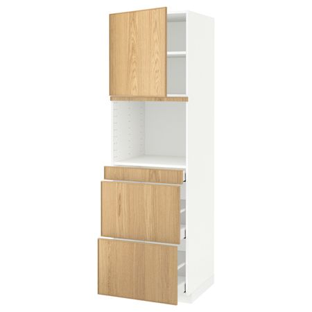 Высокий шкаф для СВЧ/дверца/3ящика, белый/Экестад дуб 60x60x200 см IKEA METOD МЕТОД / MAXIMERA МАКСИМЕРА 992.372.54
