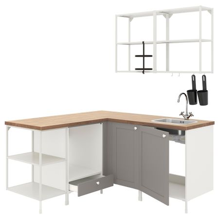 Угловая кухня, белый, серый каркас IKEA BEGIVENHET БЕГИВЕНХЕТ 893.379.37