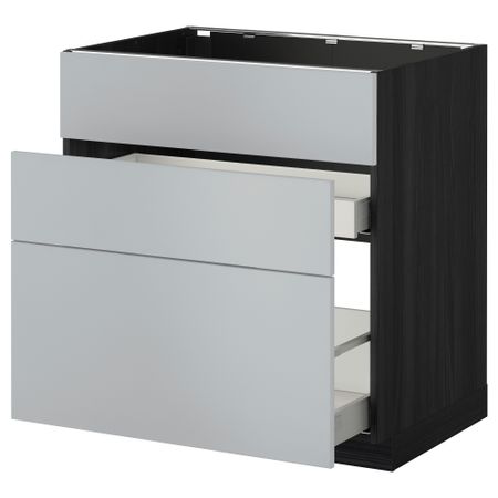 Напольный шкаф под мойку + 3 фронтальных панели, 2 ящика МЕТОД / МАКСИМЕРА, черный, Веддинге серый