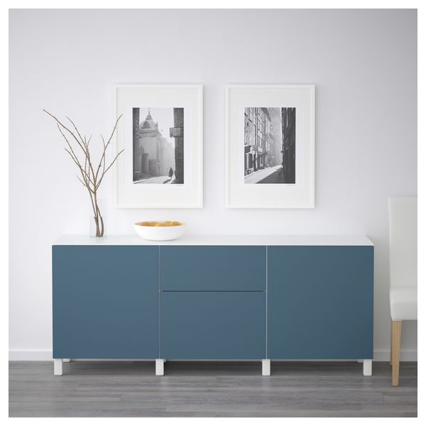 Комбинация для хранения с дверцами, ящиками БЕСТО, белый, Вальвикен темно-синий (180x42x74 см) - схема-чертеж с размерами