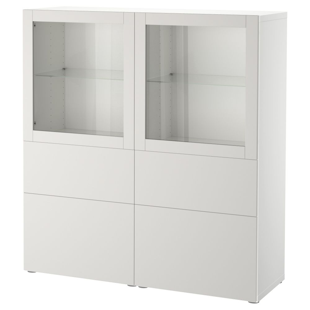 Комбинация для хранения со стеклянными дверцами БЕСТО, белый, Лаппвикен светло-серый прозрачное стекло (120x40x128 см) - фото 1