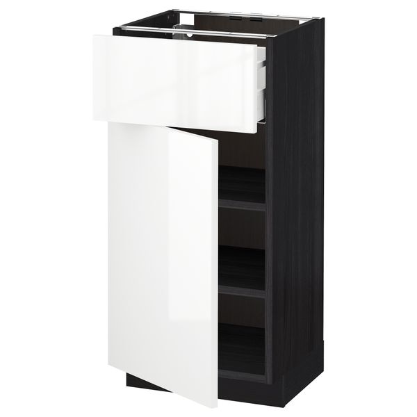 Напольный шкаф с ящиком, дверью МЕТОД / МАКСИМЕРА, черный, Рингульт белый - схема-чертеж с размерами
