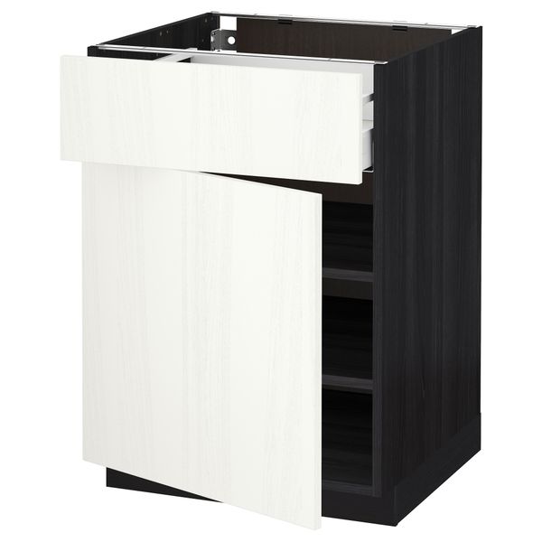Напольный шкаф с ящиком, дверью МЕТОД / МАКСИМЕРА, черный, Росдаль белый - схема-чертеж с размерами