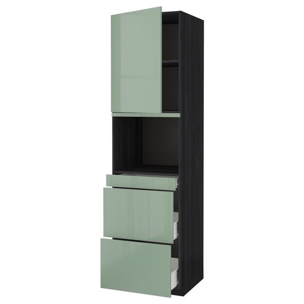 Высокий шкаф для СВЧ/дверца, 3 ящика МЕТОД / ФОРВАРА, черный, Калларп светло-зеленый - фото 1