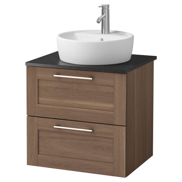 Шкаф п-раковину/столешн45/раковина ГОДМОРГОН/АЛДЕРН / ТОРНВИКЕН, под грецкий орех, черный (62x49x74 см) - фото 1