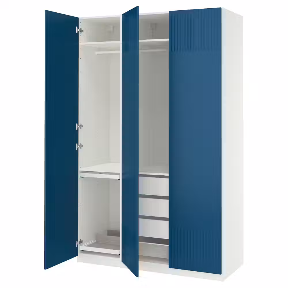 PAX / FYRUDDEN Гардероб, комбинация - белый/синий 150x60x236 см - фото 1