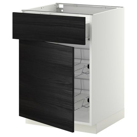 Напольный шкаф с проволочной корзиной/ящ/дверью, белый, Тингсрид черный 60x60 см IKEA МЕТОД / ФОРВАРА 692.673.27