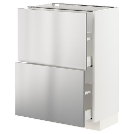 Напольный шкаф с 2 ящиками, белый/Ворста нержавеющая сталь 60x37 см IKEA METOD МЕТОД / MAXIMERA МАКСИМЕРА 093.299.60