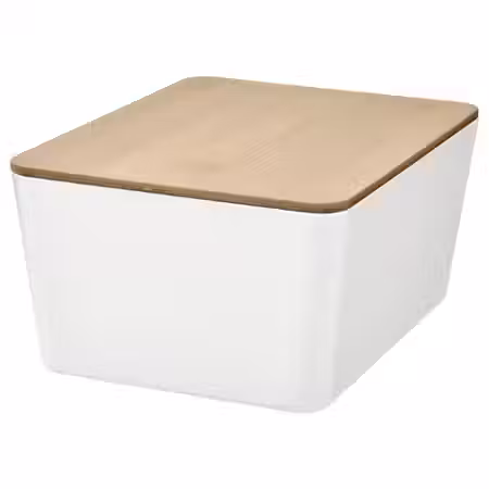 KUGGIS Контейнер с крышкой - белый/бамбук 13x18x8 см
