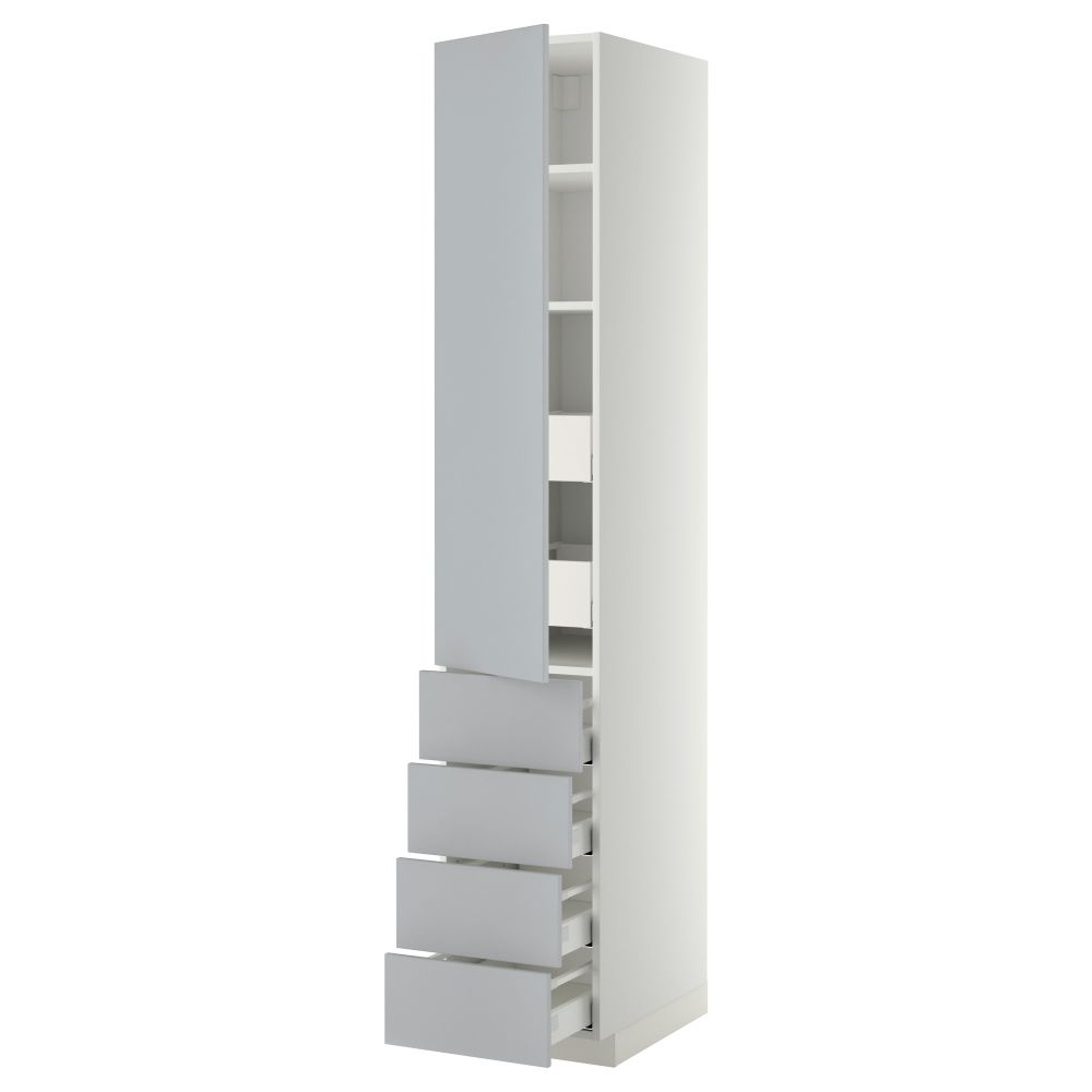 Высокий шкаф с полками/6 ящик, дверцами, 4 фронтальные панели МЕТОД / МАКСИМЕРА, белый, Веддинге серый - фото 1