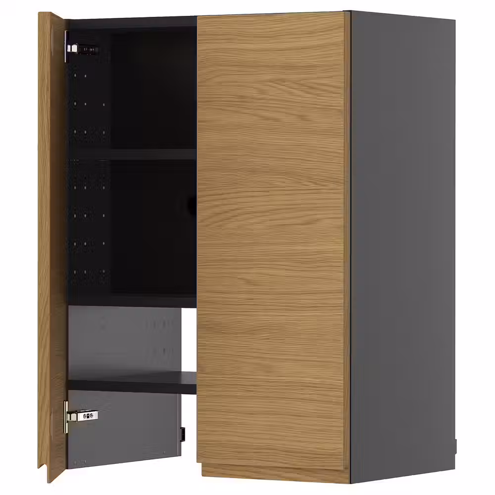 METOD Навесной шкаф д/вытяжки/полка/дверь - черно-серый/Voxtorp под дуб 60x80 см - фото 1
