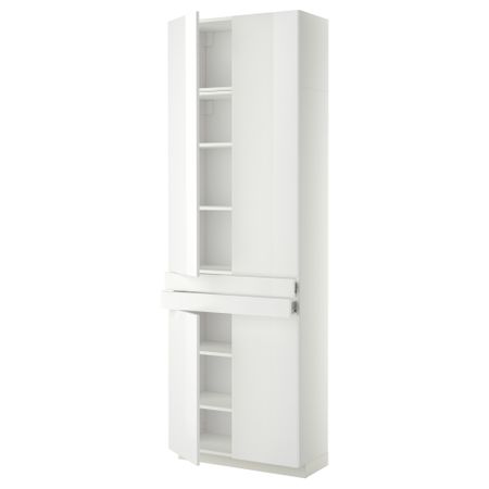 Высокий шкаф + полки, 2 ящика, 4 дверцы МЕТОД / ФОРВАРА, белый, Рингульт белый (80x37x240 см)