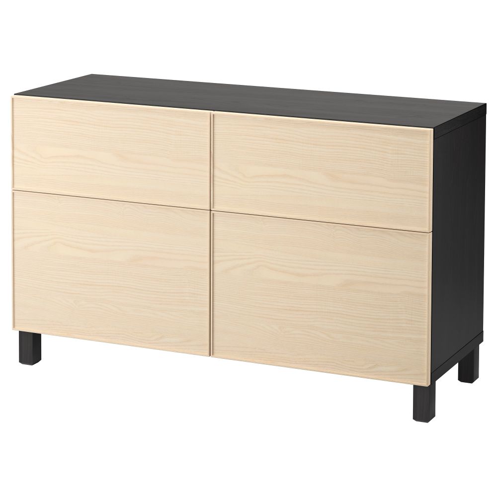 Комбинация для хранения с дверцами, ящиками БЕСТО, черно-коричневый, Инвикен ясеневый шпон (120x40x74 см) - фото 1