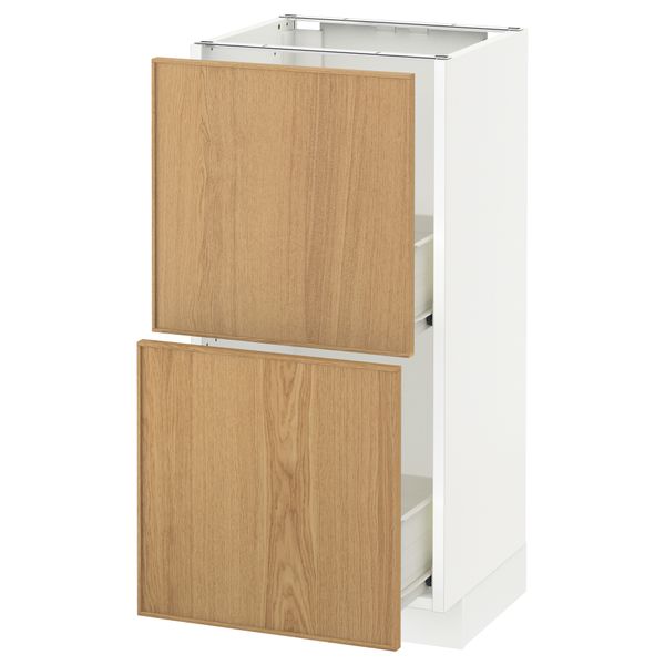 Напольный шкаф с 2 ящиками МЕТОД / ФОРВАРА, белый, Экестад дуб - схема-чертеж с размерами