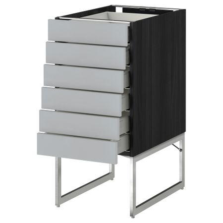 Напольный шкаф 6 фронтальных панелей, 6 нижних ящиков МЕТОД / МАКСИМЕРА, черный, Веддинге серый